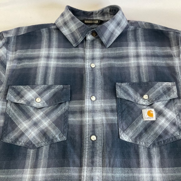 CARHARTT MENS RUGGED FLEX PLAID LONG-SLEEVED SNAP FRONT FLANNEL SHIRT EUC SMALL - Picture 3 of 13